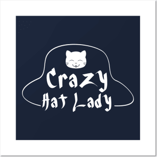 Crazy Hat Lady Text with Cute Cat - White Posters and Art